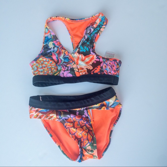 Next Direct Girls Orange and black print Girls swimsuit- size - Picture 1 of 3
